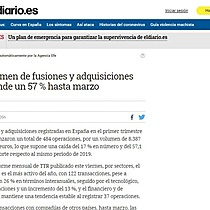 El volumen de fusiones y adquisiciones desciende un 57 % hasta marzo